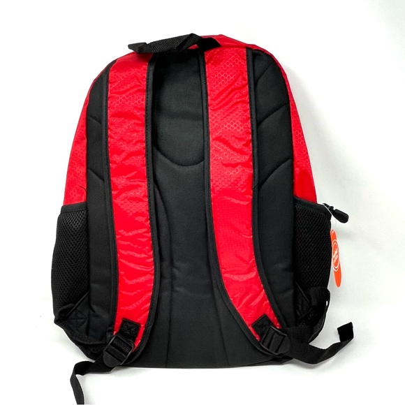 NEW Red Black Nylon Canvas Backpack 16” Reflective 3 Zippered Pockets - Picture 2 of 4